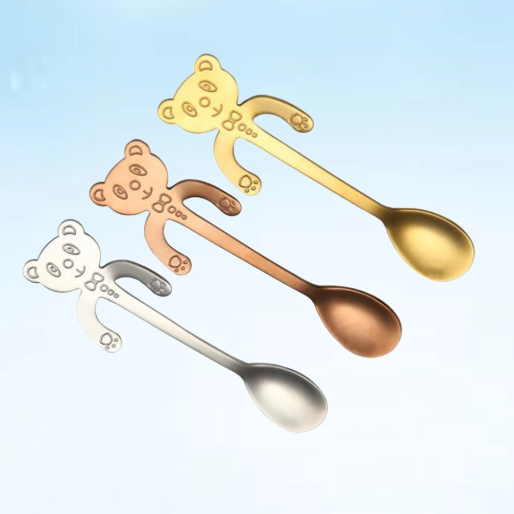 3PCS Stainless Steel Coffee Hanging Spoon Cartoon Bear Hanging Cup Spoon Milk Tea Stirring Spoon Cutlery for Kitchen Use Silver