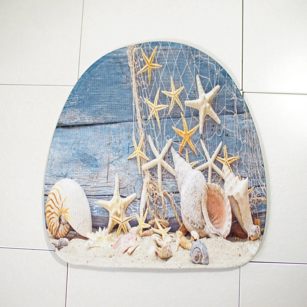 3pcs Shower Mat Absorbent Printing Non-slip Bathroom Rug Bath Mat Rug Toilet Lid Cover (Seashell Conch Floor)
