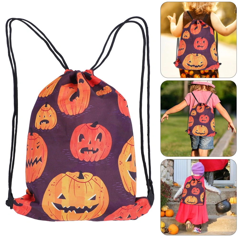 1Pc Halloween Drawstring Backpack Pumpkin Drawstring Bag Waterproof Gym Bag