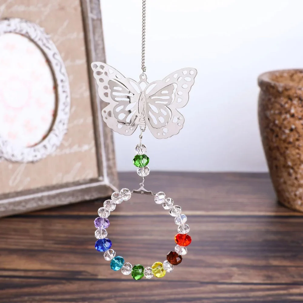 Crystal Pendant Beads Chain Ornament Decor Portable Door Window Decoration Pendant Car Interior Hanging Party Costume Decor Hanging Supplies (Colorful Octagonal Beads Style)