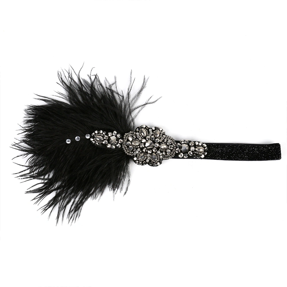 Black Flapper Feather Headband Vintage Decorative Hairband Party Costume Accessory for Women