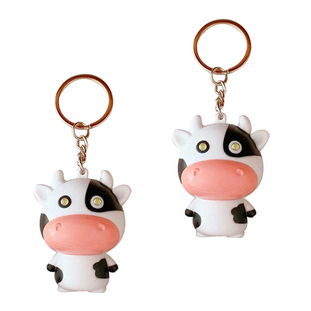 2pcs Lovely Cow Keychains Luminous DIY Keyholder Pendants Hanging Decors