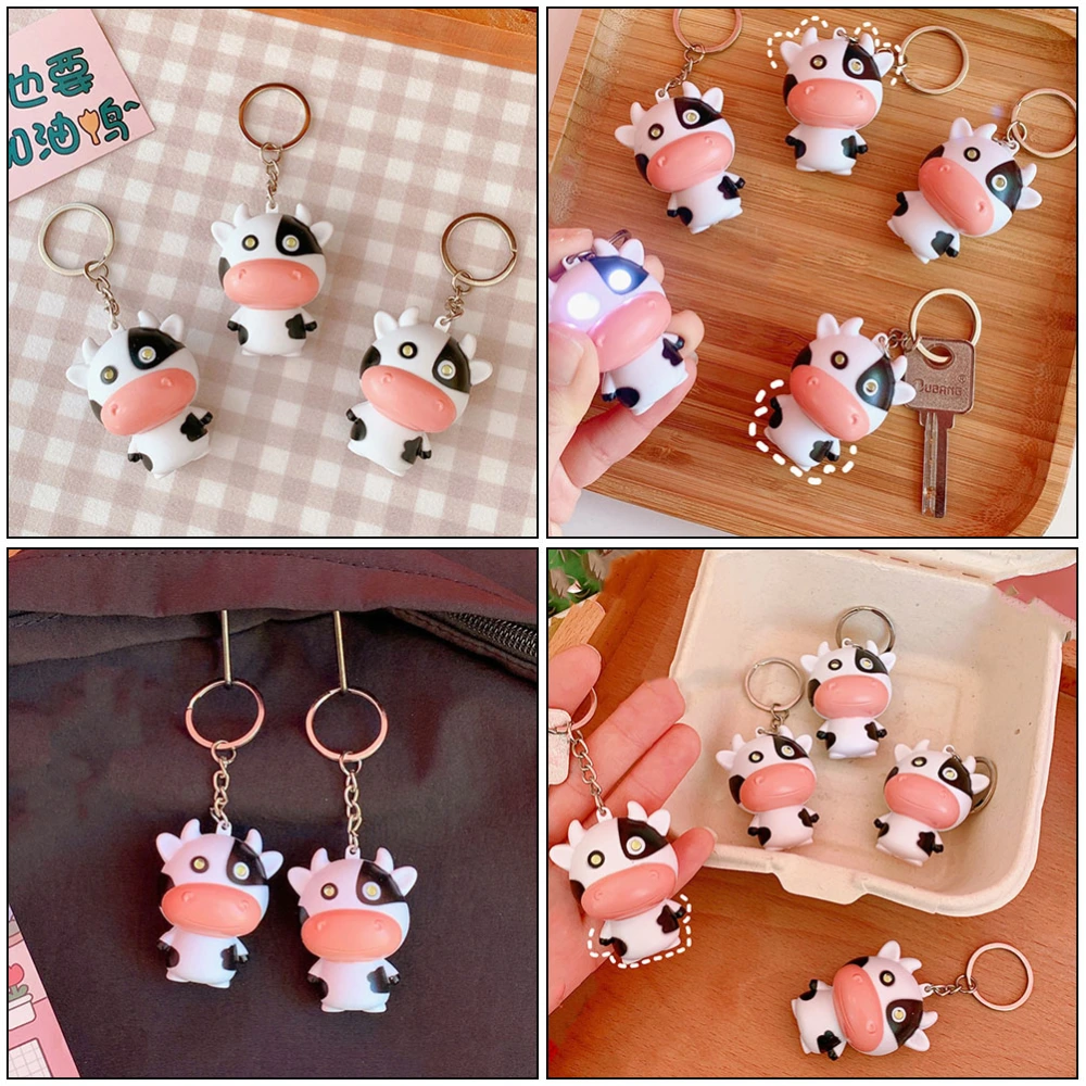 2pcs Lovely Cow Keychains Luminous DIY Keyholder Pendants Hanging Decors