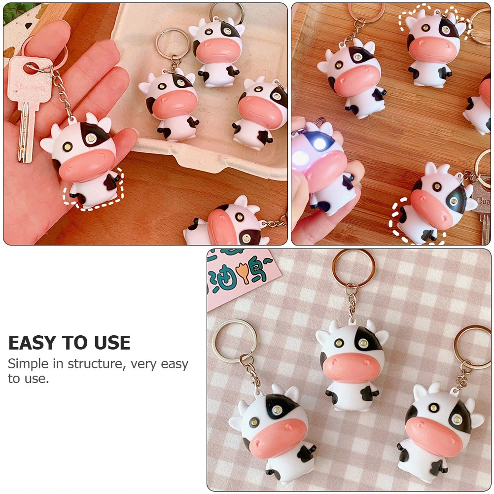 2pcs Lovely Cow Keychains Luminous DIY Keyholder Pendants Hanging Decors