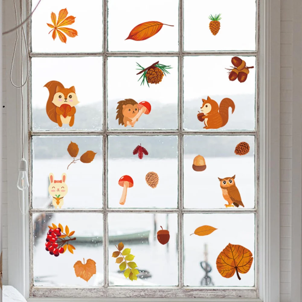 2Pcs Thanksgiving Sticker Window Cartoon Animal Stickers Wall Sticker