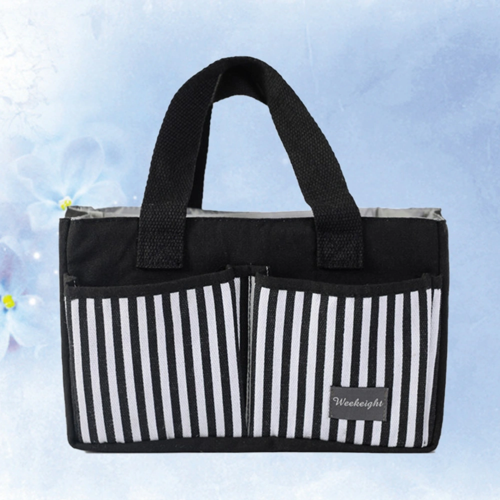 Canvas Portable Baby Bag Multi-functional Handbag Large Capacity Tote for Mommy Women (Black Stripes)