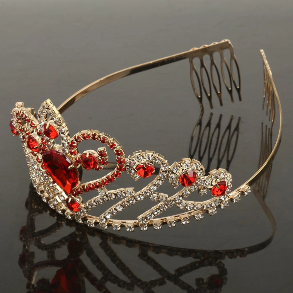 Crystal Rhinestone Gold Red Hair Tiara Crown with Comb Wedding Party Women Bridal Headband