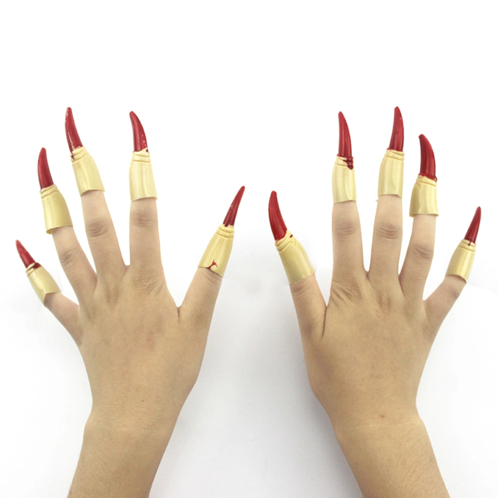 10 Pcs Halloween Props Nail Fake Finger Nail Set Witch Zombie Ghost Finger Nail (Red)