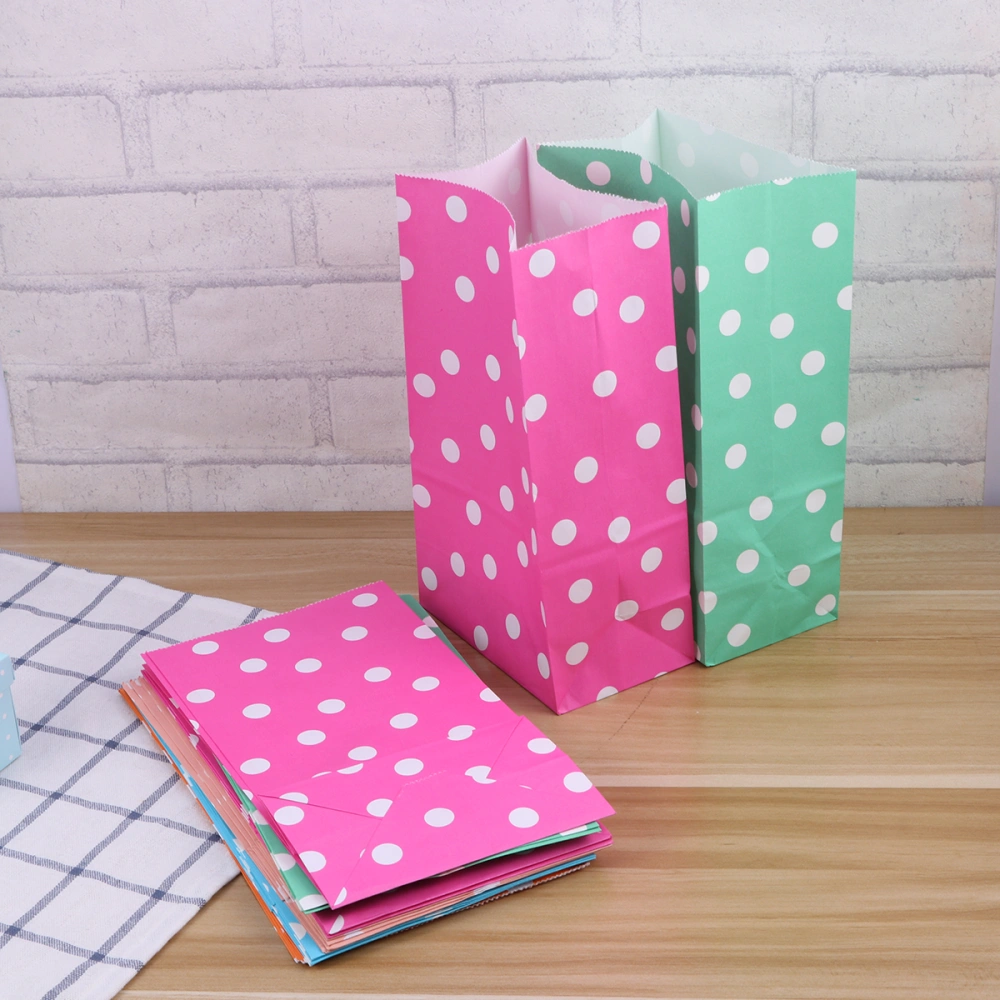 50pcs Colorful Paper Bags Polka Dot Pattern Gift Bags Candy Cookie Bread Nuts Bags for Baking Package Supplies (22 x 12cm 10pcs Lake Blue + 10pcs Light Green + 10pcs Orange + 10pcs Pink + 10pcs Rosy)