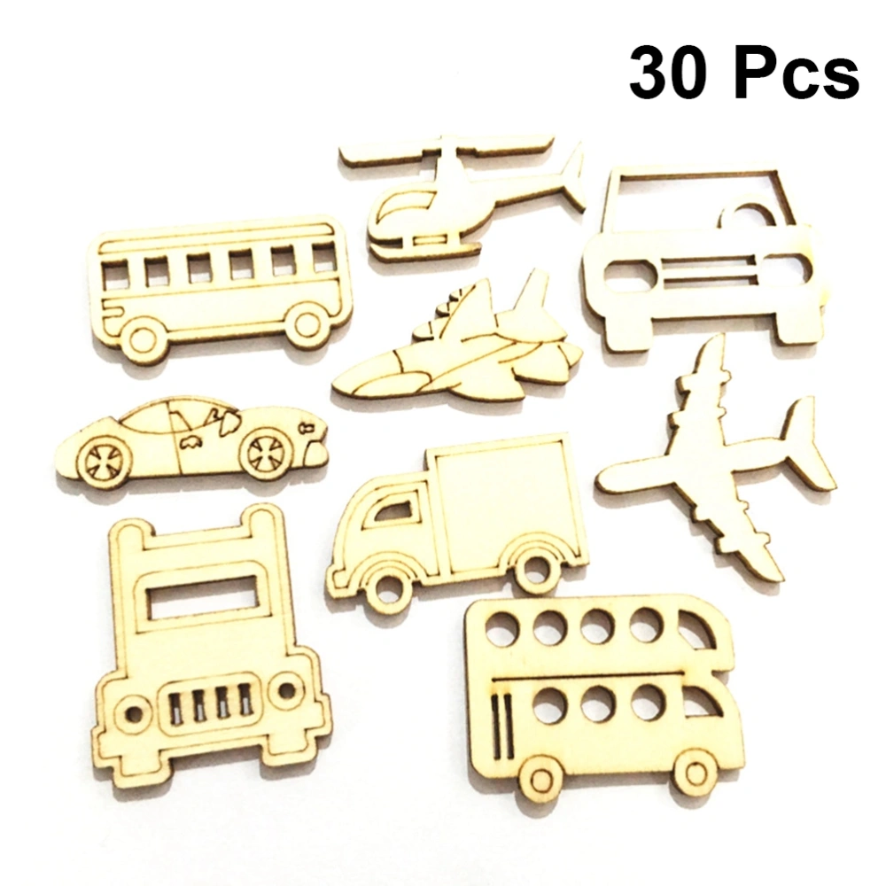 30pcs Vehicle Pattern Wooden Pieces Cartoon Cutouts Craft Embellishments Wood Ornament Manual Accessories for DIY Art (Random Pattern)