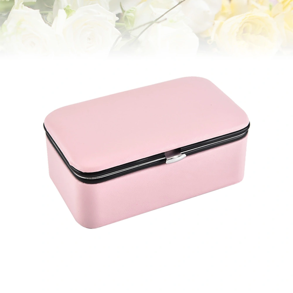 Portable Jewelry Storage Box Multi-functional Jewelry Case PU Leather Organizer for Rings Earrings Ear Studs (Pink)