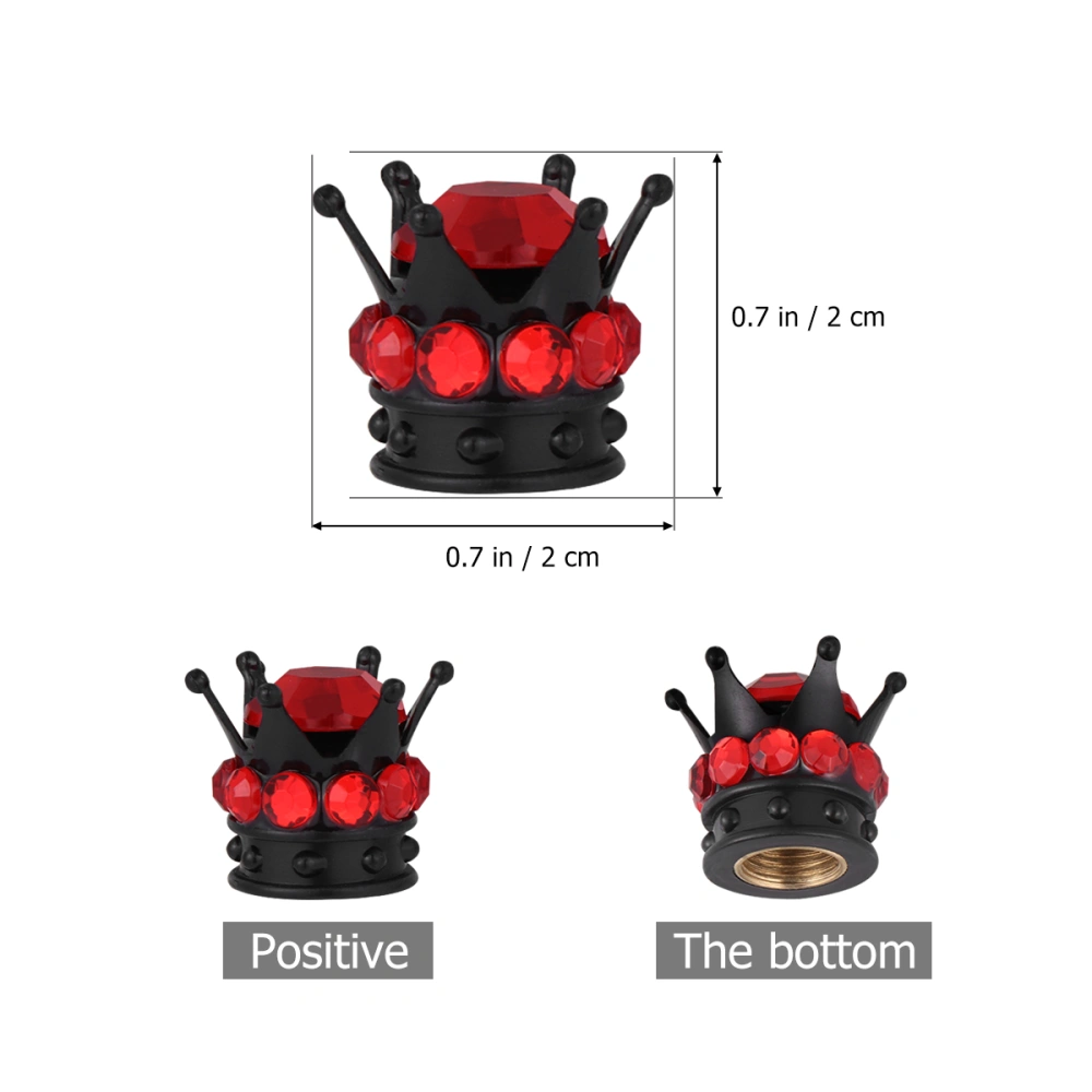 4pcs Crystal Crown Car Tyre Practical Tire Car Cover (Black, Red)