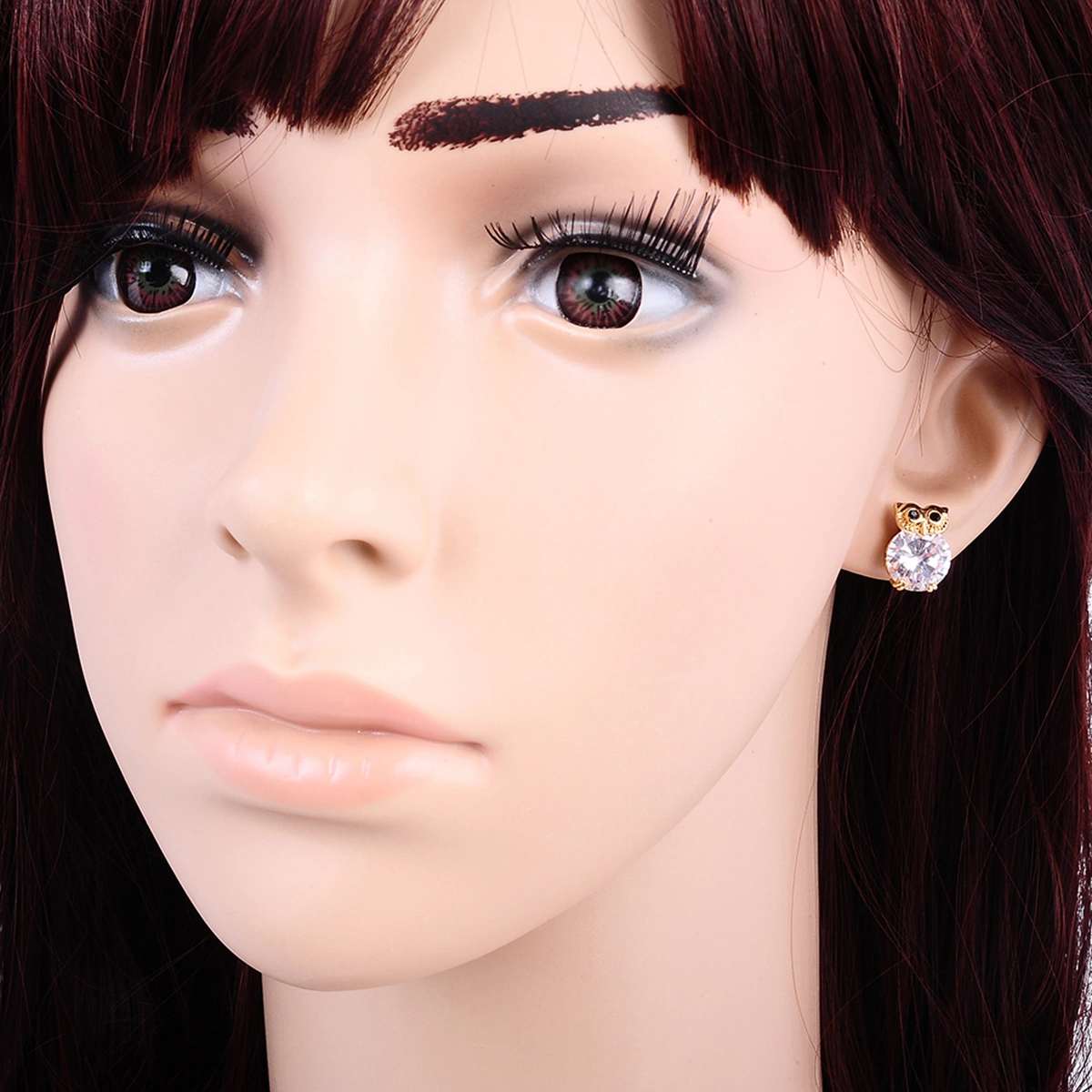 Pair of Women Girls Owl Style Zircon Eardrop Earrings Ear Studs (White)