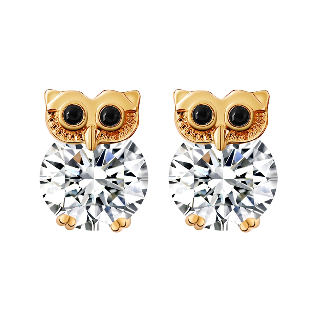 Pair of Women Girls Owl Style Zircon Eardrop Earrings Ear Studs (White)