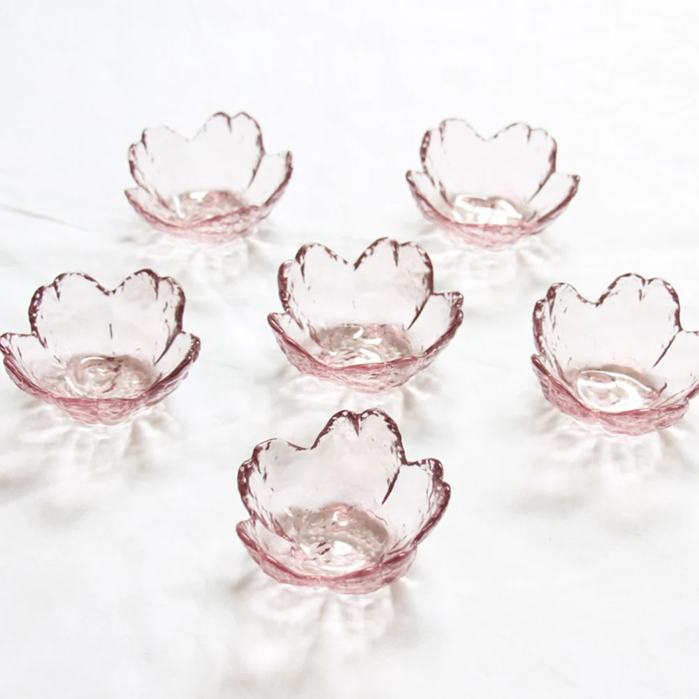 2Pcs Cherry Blossoms Small Plate Transparent Sauce Dish Tableware Seasoning Sauce Dish (Five Petal Slit Plate)