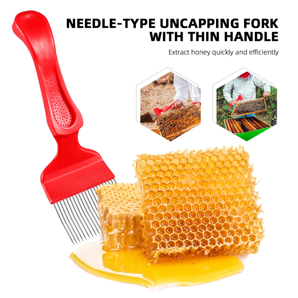 Balacoo Stainless Steel Tines Comb Uncapping Fork Needle Scraper Bee Beekeeping Honey Tools (Red)