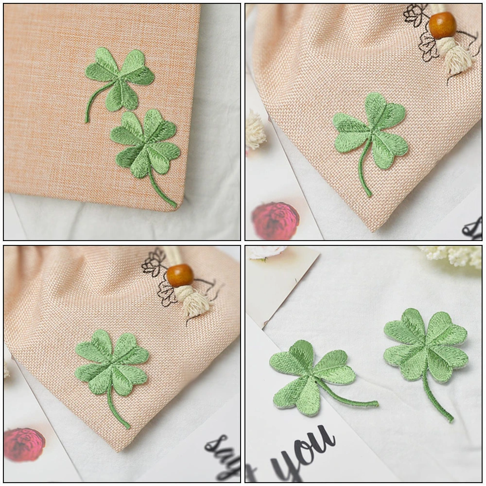 6pcs Iron on Embroidered Green Clover Patches DIY Cloth Stickers for Sewing