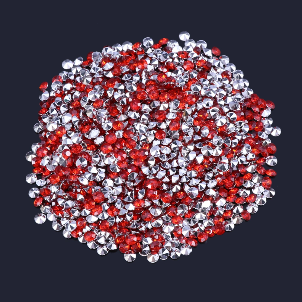 1000pcs 4.5mm Transparent Acrylic Crystal Tip Drill Wedding Bouquet Beads Crafts Jewelry Garment Accessory (Red Silver Plating)