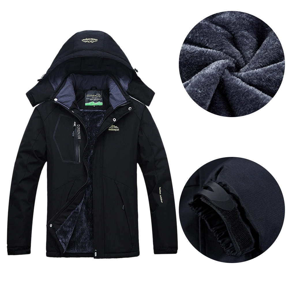 Windproof Snow Ski Jackets Winter Waterproof Thicken Fashion Hooded Coat Warm Casual Parka for Men Size L (Black)