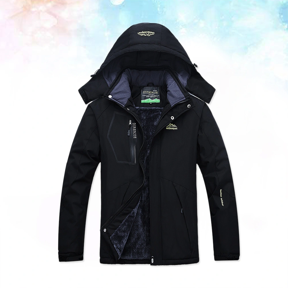 Windproof Snow Ski Jackets Winter Waterproof Thicken Fashion Hooded Coat Warm Casual Parka for Men Size L (Black)