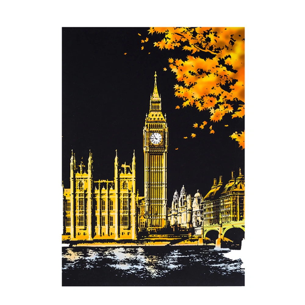 Large City Night Scratch Picture Night View Scraping Painting World Sightseeing Picture DIY Craft Birthday Gift (London Big Ben)