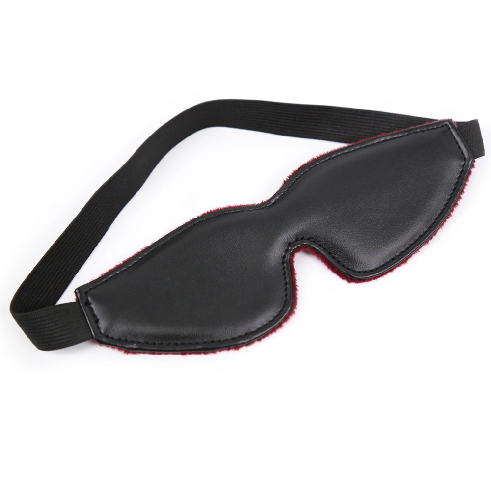 Elastic PU Leather Blindfold Plush Flirting Eye Mask Funny Sex Game Toy for Couples Adult (Red)