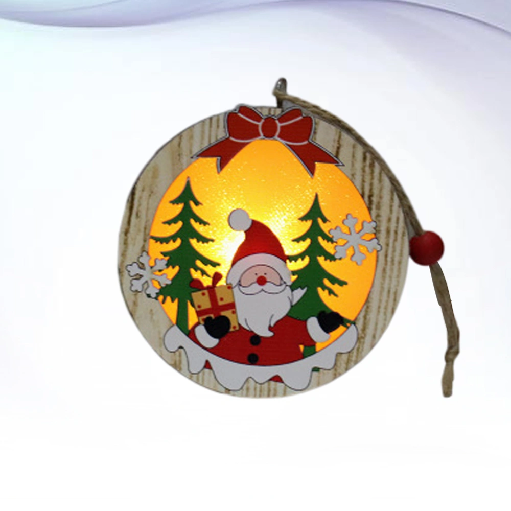 Creative Christmas Ornament Wooden Round Shape LED Lighting Decoration - Santa