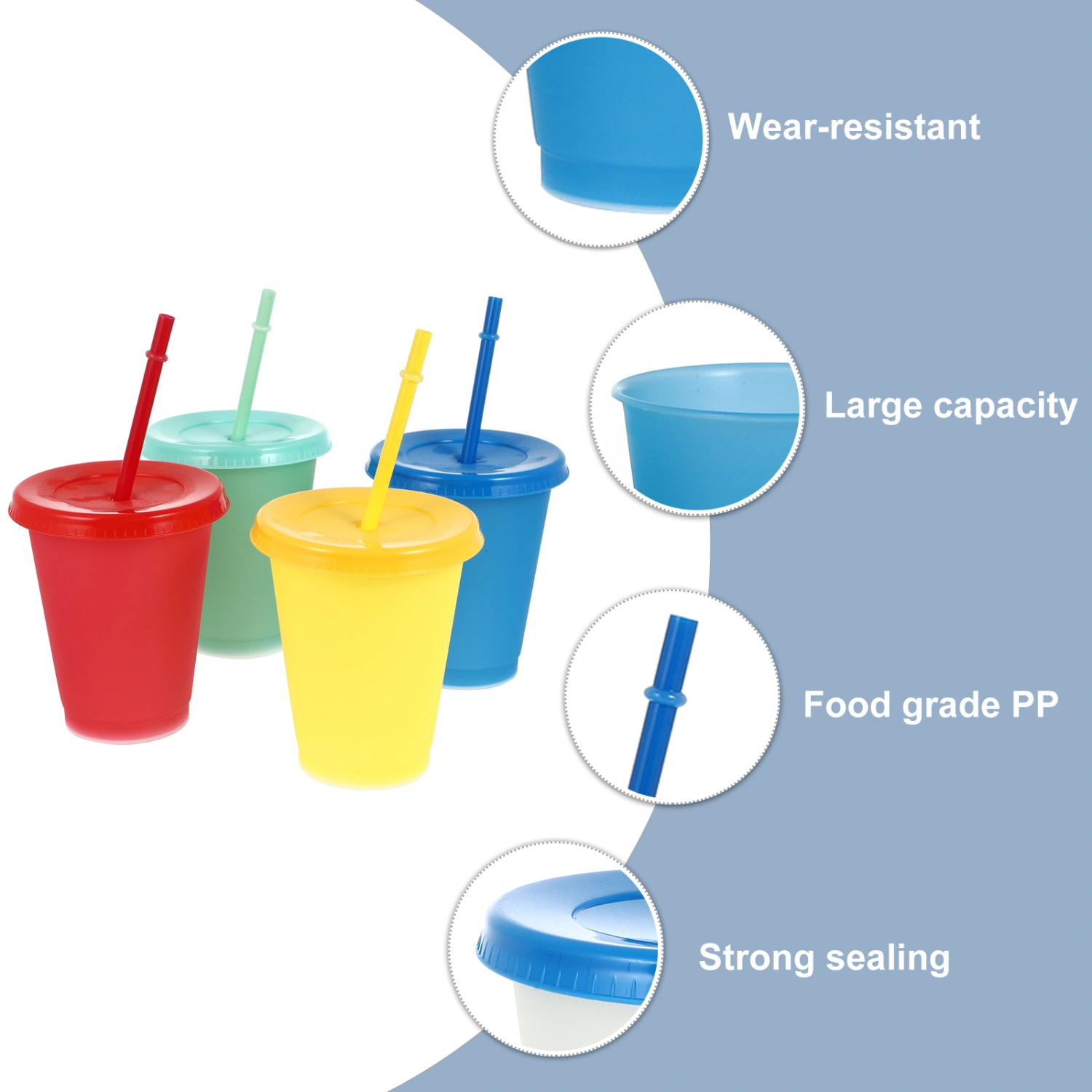 4pcs Plastic Tumblers 16oz Color Changing Cups with Straws Water Drinking Cups