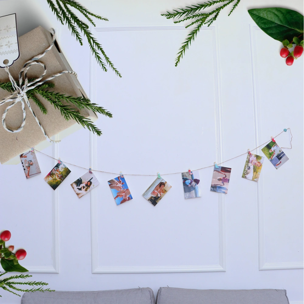 10pcs Christmas Wooden Peg Colorful Christmas Boots Shape Photo Clip Pin Note Memo Holder with Hemp Rope String