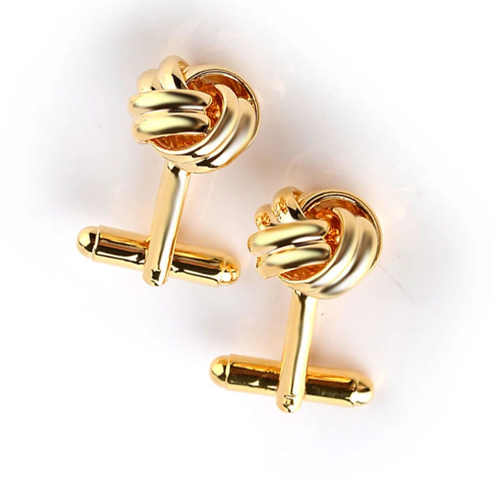 1 Pair Knot Cufflinks Shirt Cuff Links Unique Business Wedding Gift for Men (Golden)