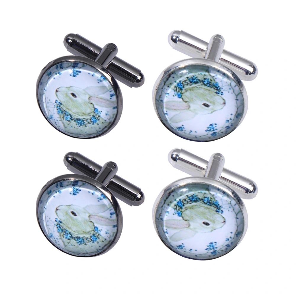 2 Pairs Easter Rabbit Cuff Links Fashion French Style Shirt Accessories Men Shirt Cuffs (1 Pair Silver, 1 Pair Black, 2 Pairs/Pack)