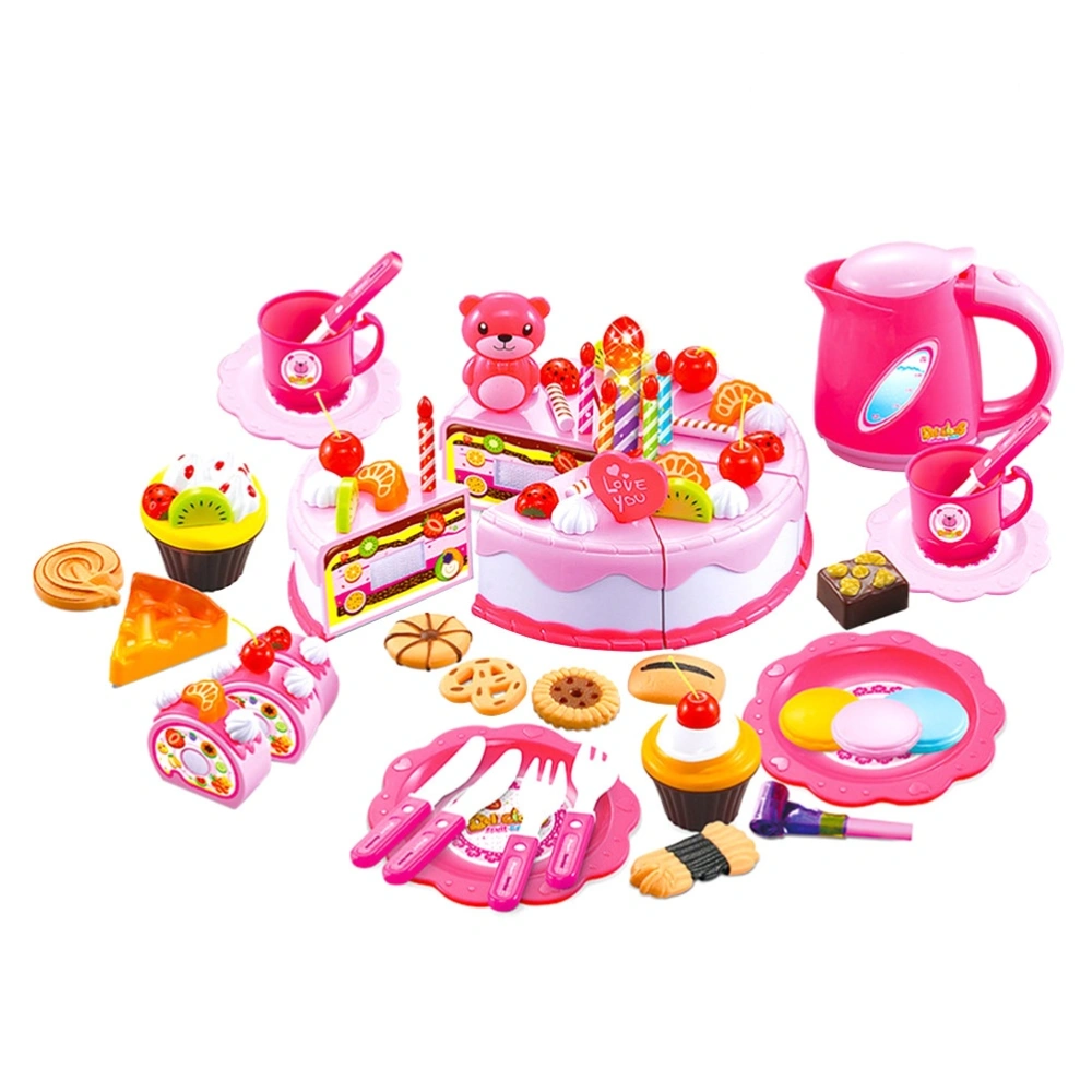 80pcs Birthday Cake Cutting Toy Fun Pretend Play Food Dessert Cutting Toy Playset Kids Educational Toy (Pink)