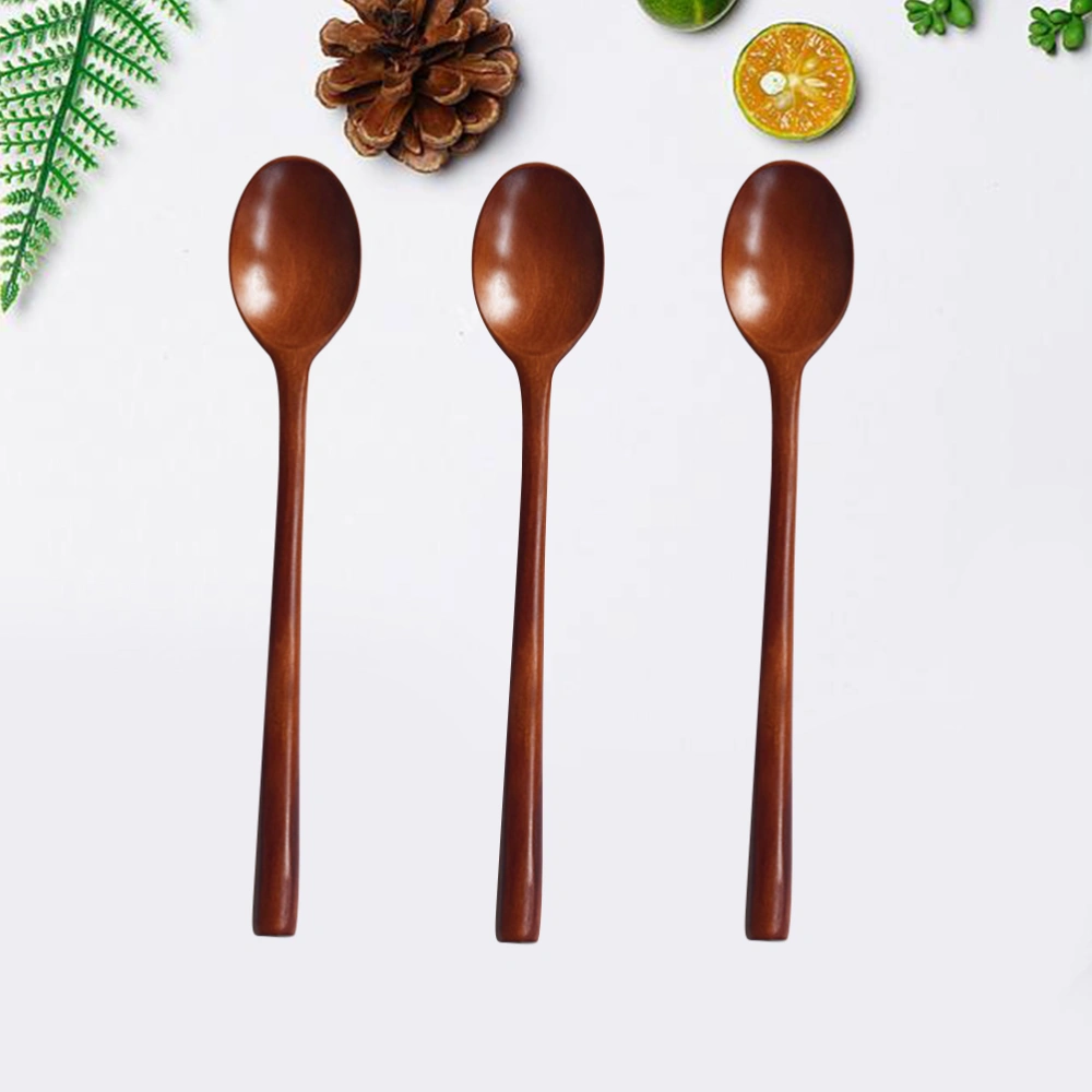 3pcs Long Handle Wooden Spoons Natural Texture Thin Handle Soup Spoons