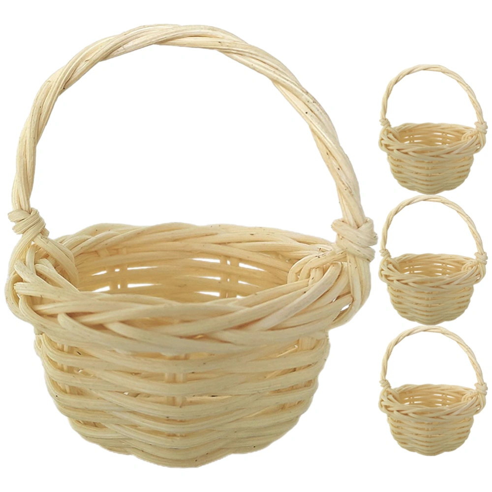 4pcs Miniature Woven Baskets Handheld Woven Basket Household Office Decor Baskets