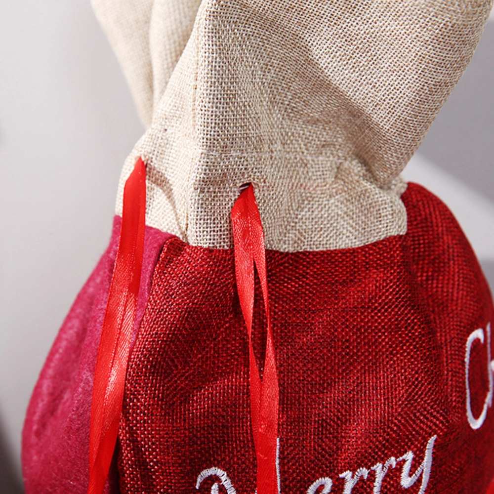 1PC Christmas Drawstring Gift Bag Linen Present Drawstring Pouch Apples Bag - Size L (Santa Claus)