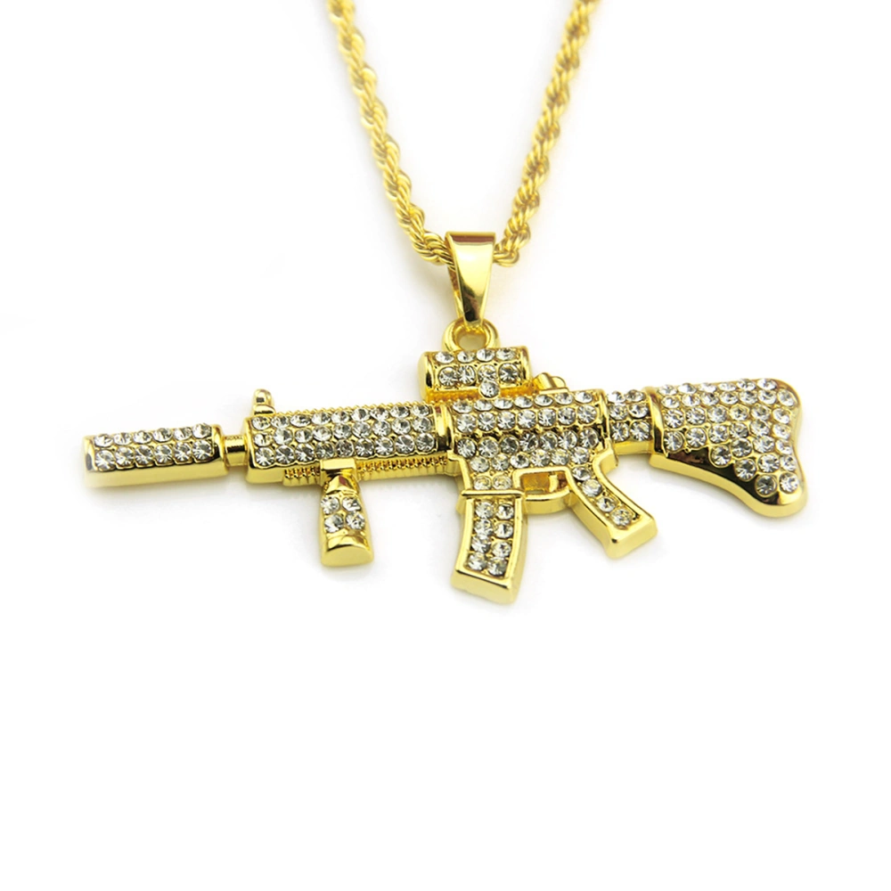 Unisex Personality ak-47 Full Drill Pendant Hip Hop Necklace Creative Jewelry Fashion Torque (Random Chain)