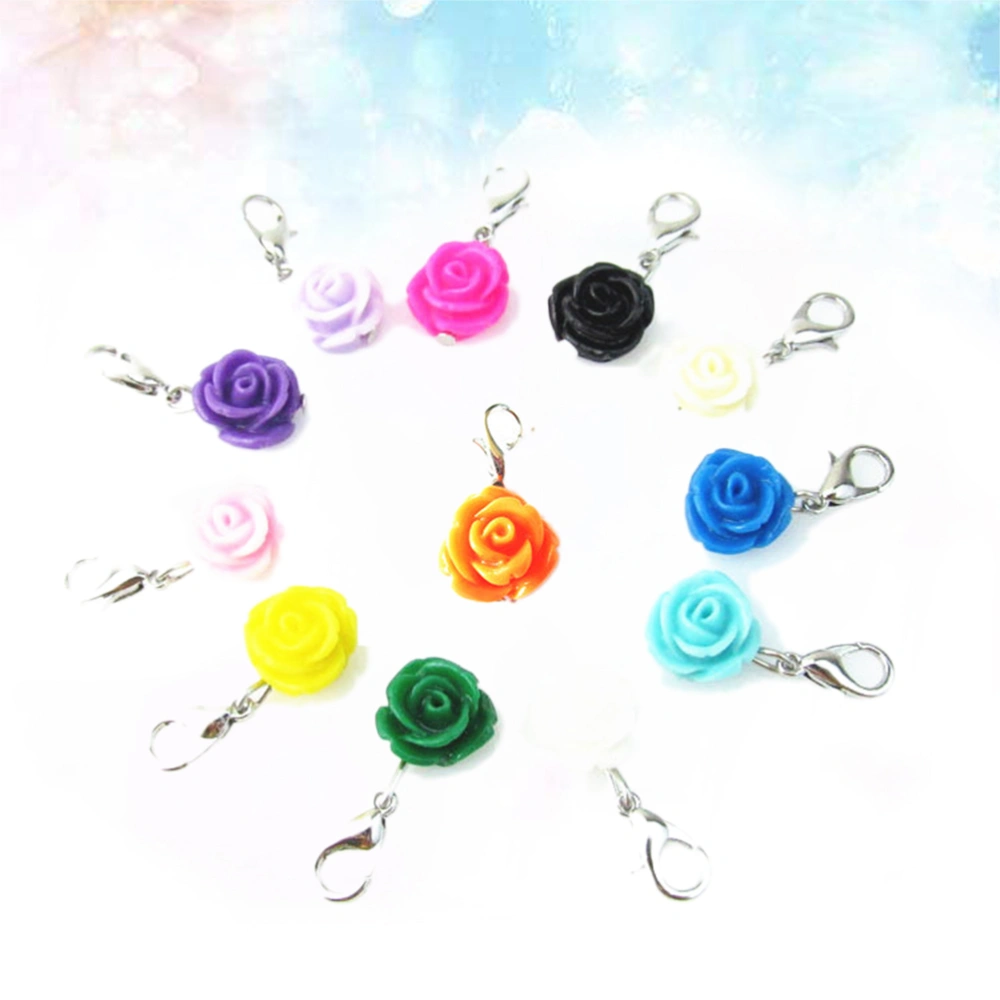 20pcs Colorful Rose Dangle Charms Pendant with Lobster Clasp Jewelry Making Accessory (Mixed Color)