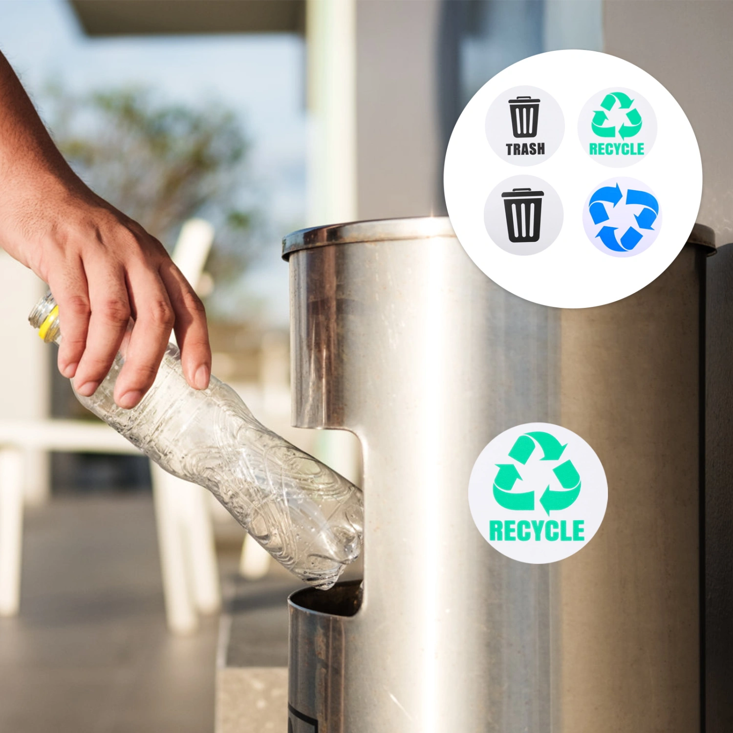 2 Sets Adhesive Trash Can Decal Trash Sorting Sticker Trash Recycling Sticker