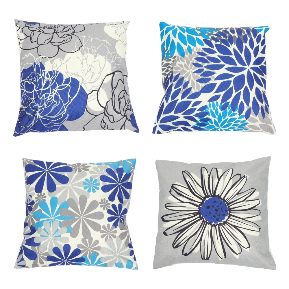 4pcs Geometric Floral Flax Pillowcases Small Daisies Printed Pillow Cases