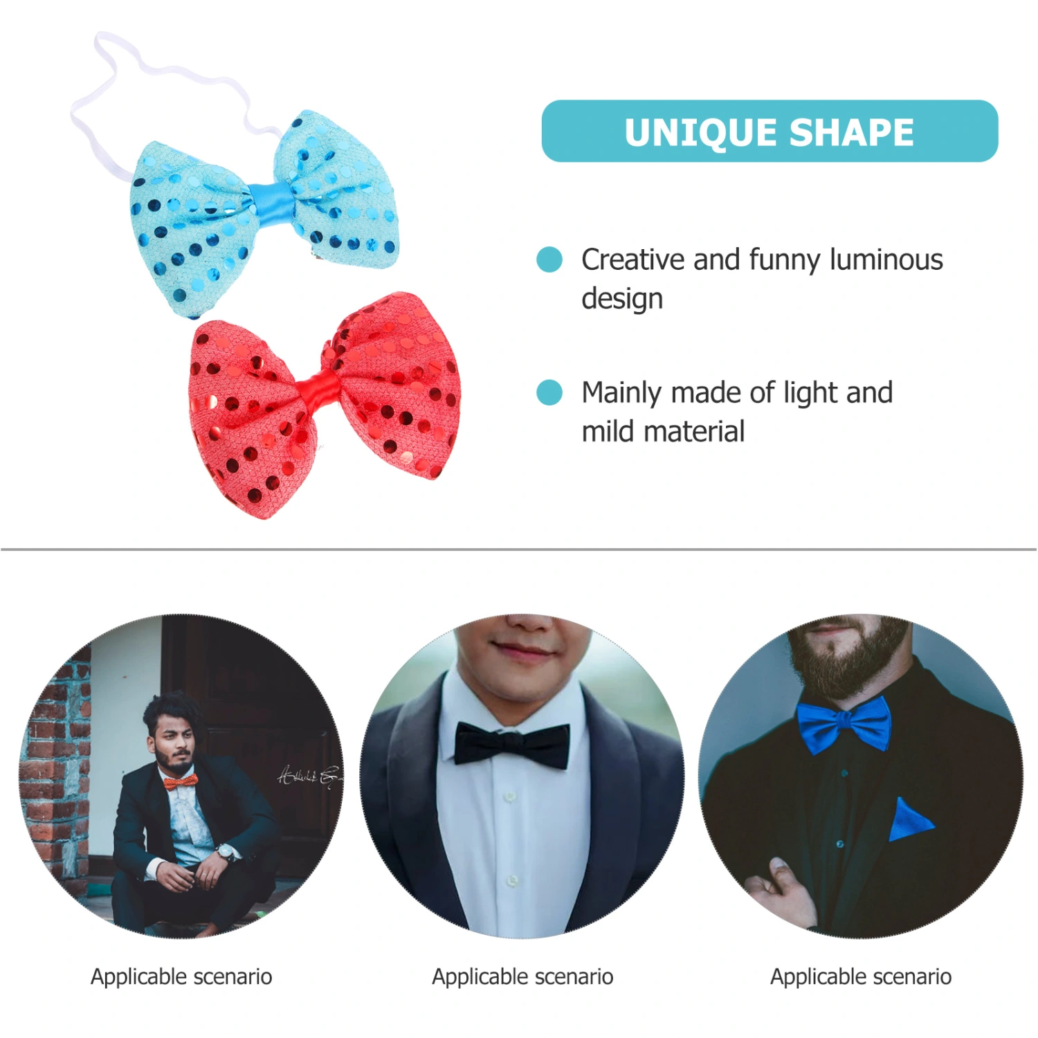 2pcs Luminous Bow Ties Festival Party Tie Decor Party Costume Accessory Festival Bow Tie Decor