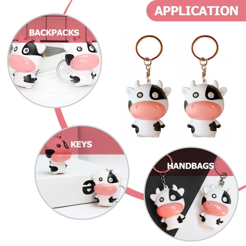 2Pcs Creative Luminous Key Chains Cartoon Cows Shaped Keychain DIY Hanging Decors