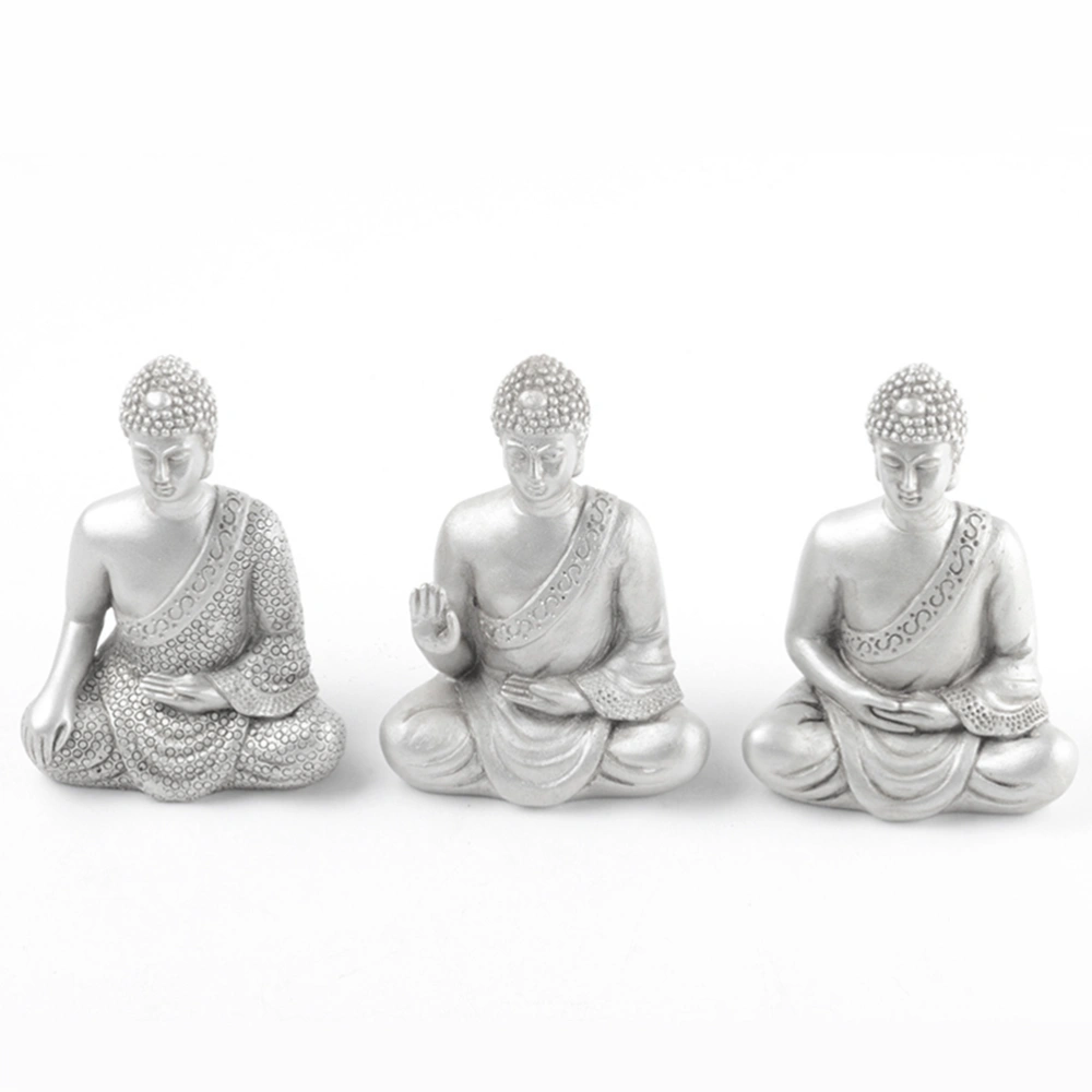 Creative Chinese Style Retro Buddha Figurine Sculpture Handmade Desktop Crafts Art Decor for Indoor Living Room Home (SCA-112 Silver)                                                                                                             