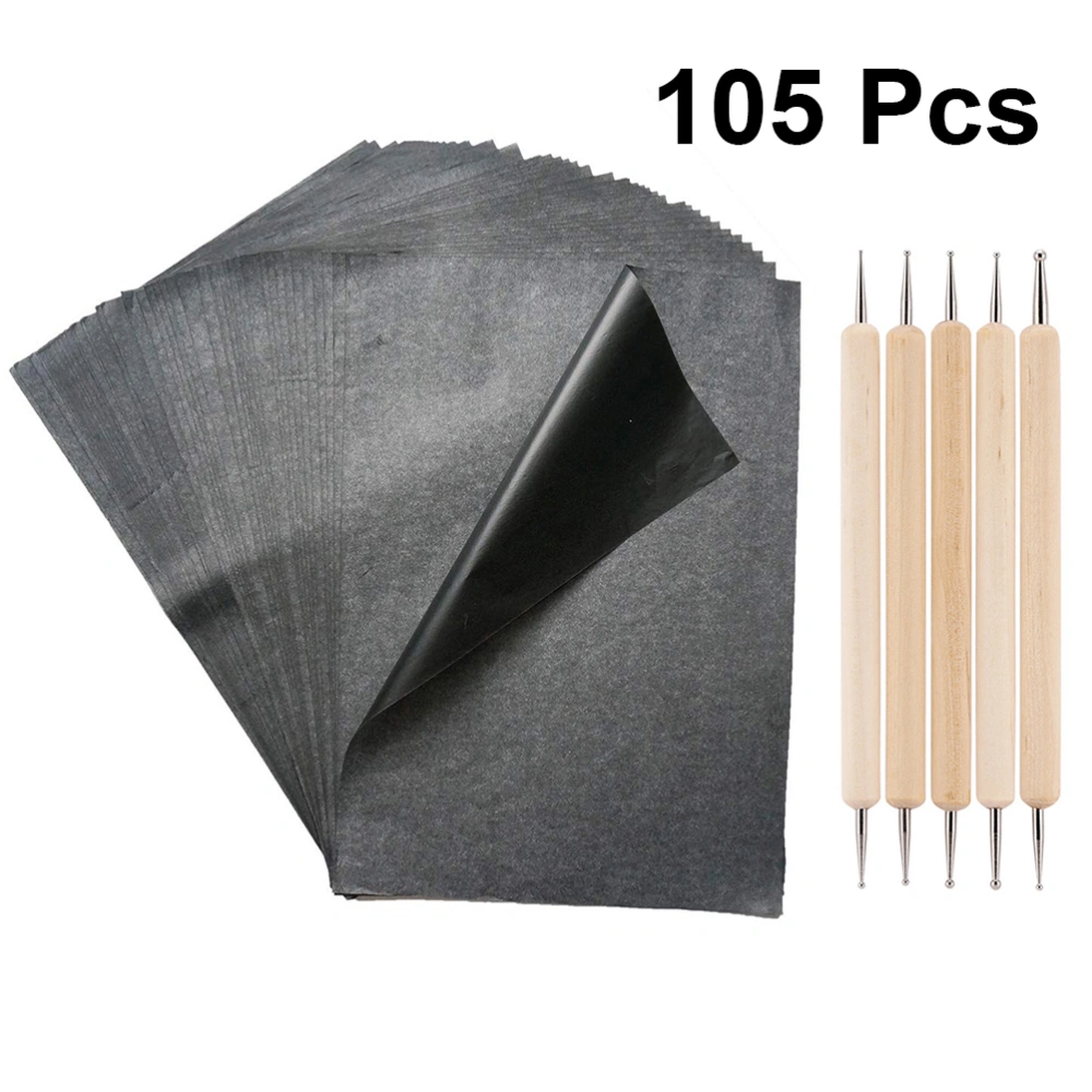 1 Set Graphite Carbon Transfer Paper Tracing Drawing Carbon Paper A4 Single Painting Tracing Paper for Home Studio (100 Sheets A4 Paper+5PCS Tool Black)