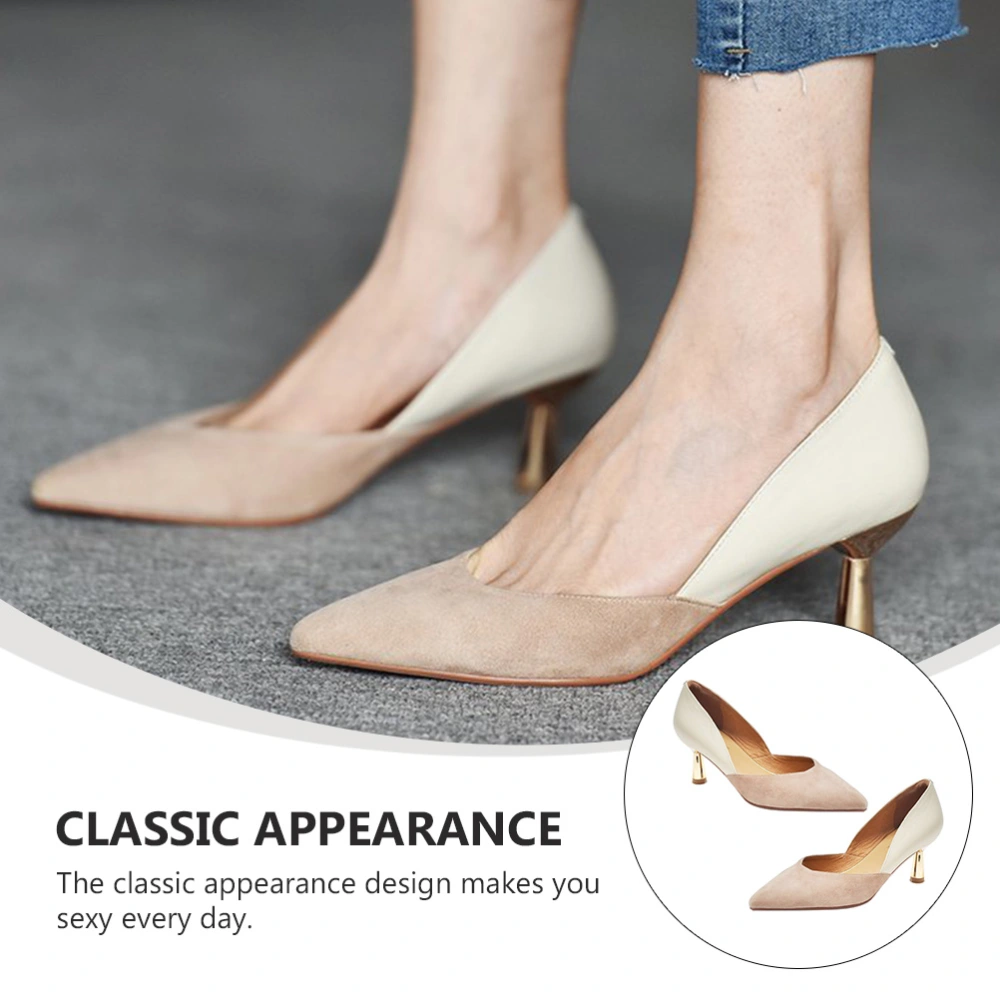 1Pair Pointed Head Thin Shoes Sexy Autumn High-heeled Shoes Women Shoes (Khaki)