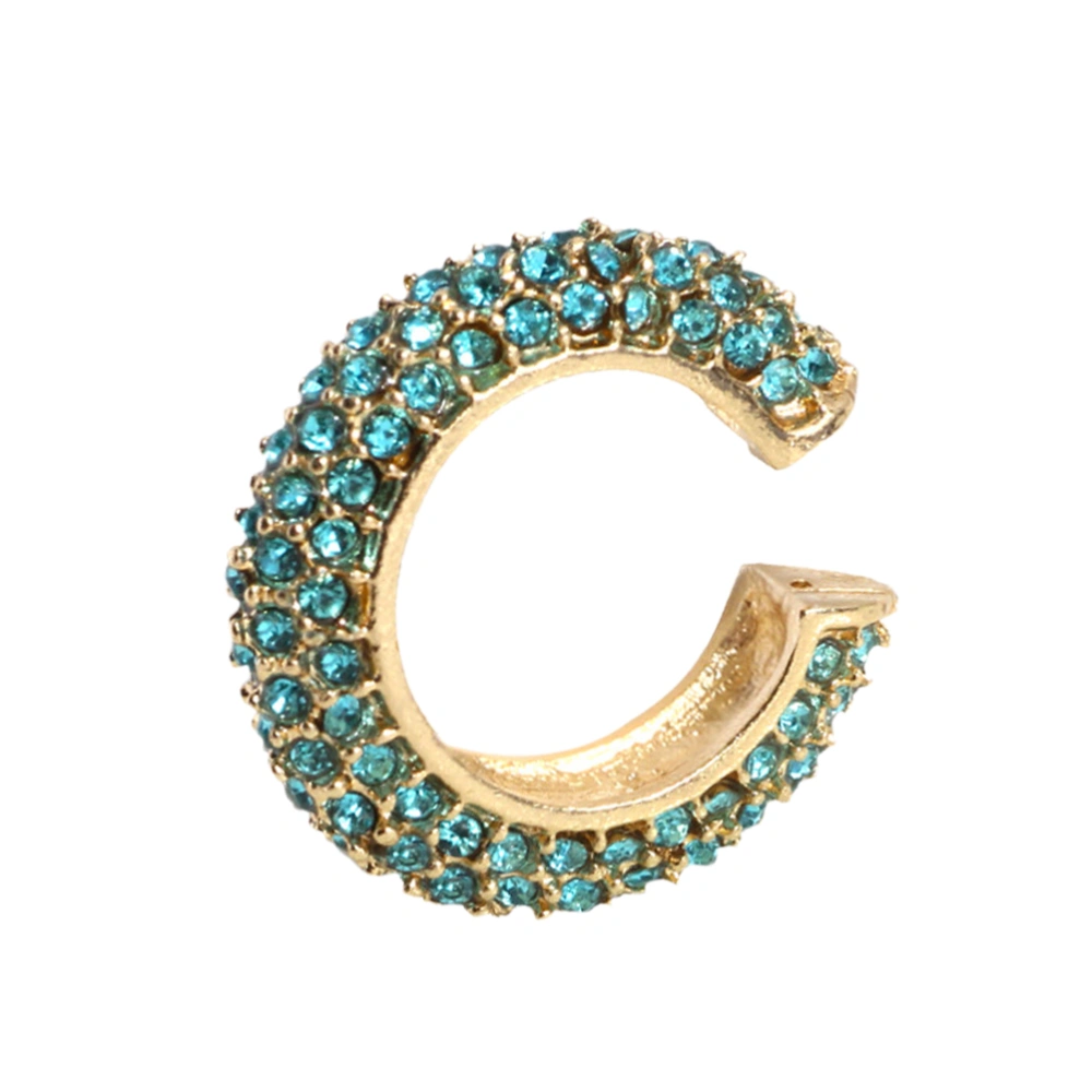 Alloy Ear Clip Rhinestone Beautiful Decorative C Shape Fashionable Earrings for Woman (Blue)