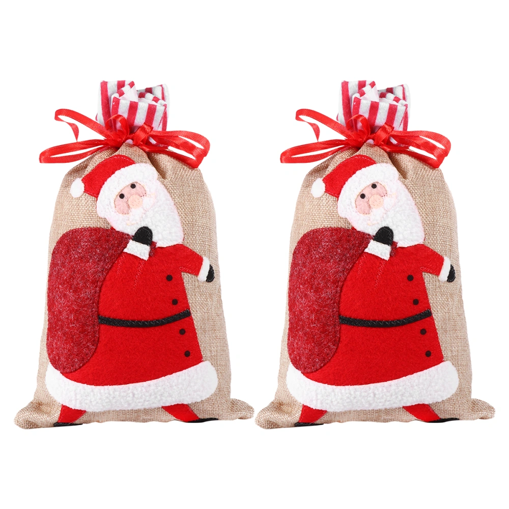 2 Pcs Christmas Gift Nonwovens Drawstring Bag Candy Bag Portable Presents Bags