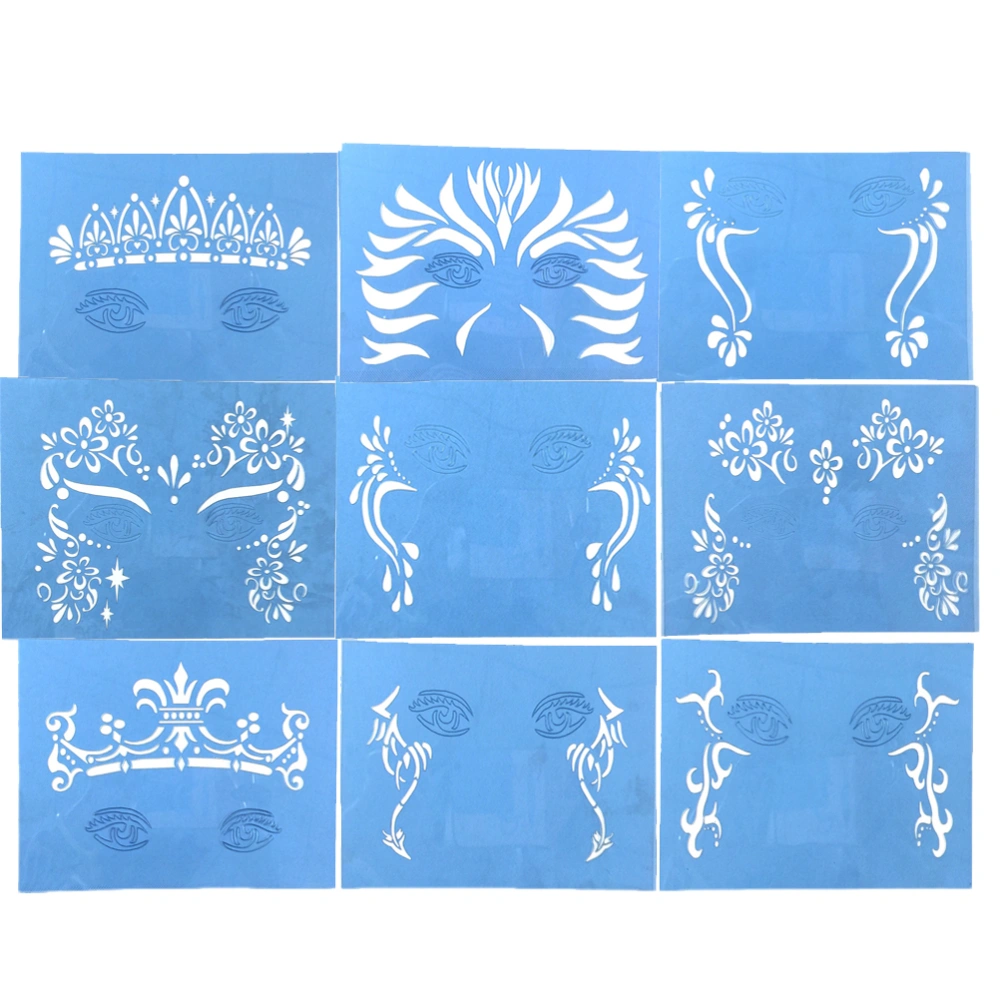 9 Pcs Self-adhesive Reusable Stencils Halloween Face Painting Templates for Airbrush Spray Face Decoration Henna Glitter Tattoos