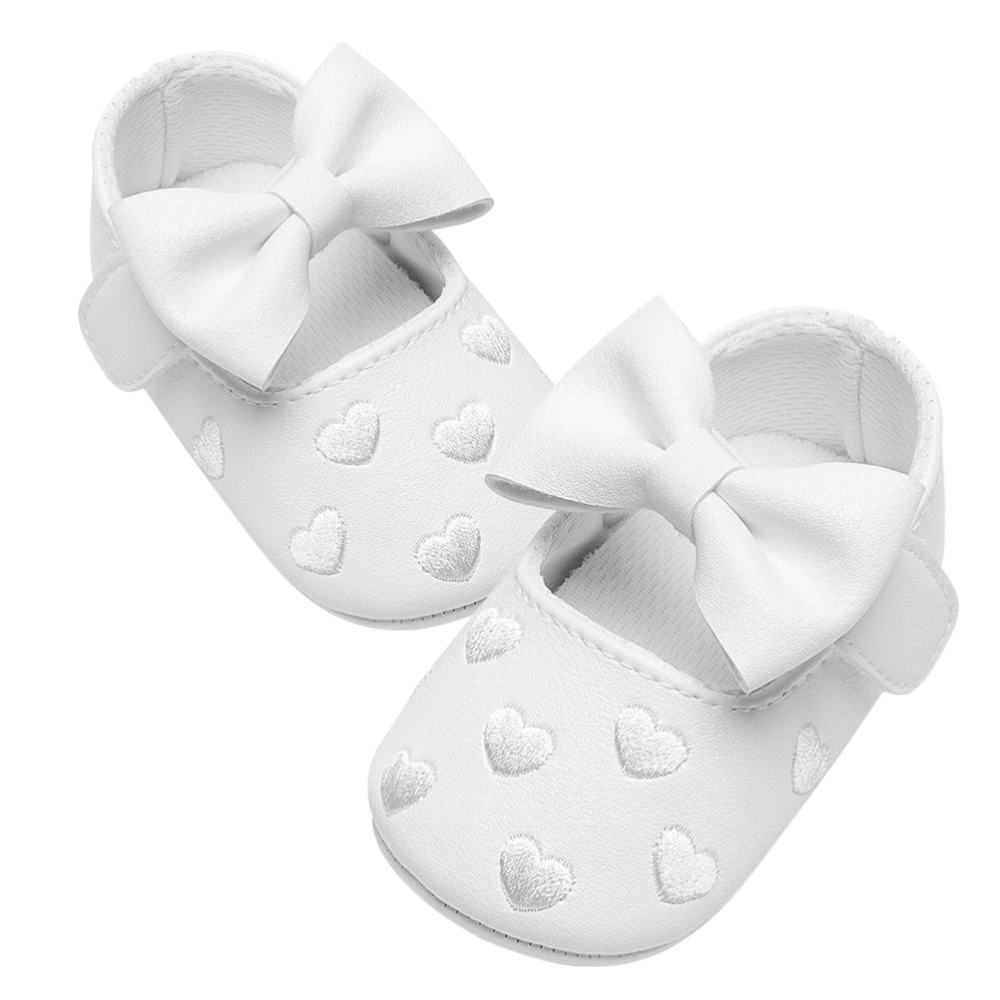 1 Pair Babies Toddler Shoes Heart Pattern Embroidered Bow Baby Shoes Bowknot Prewalker (White 11cm Length 4US 3UK 19.5EU 4.323 Inch)