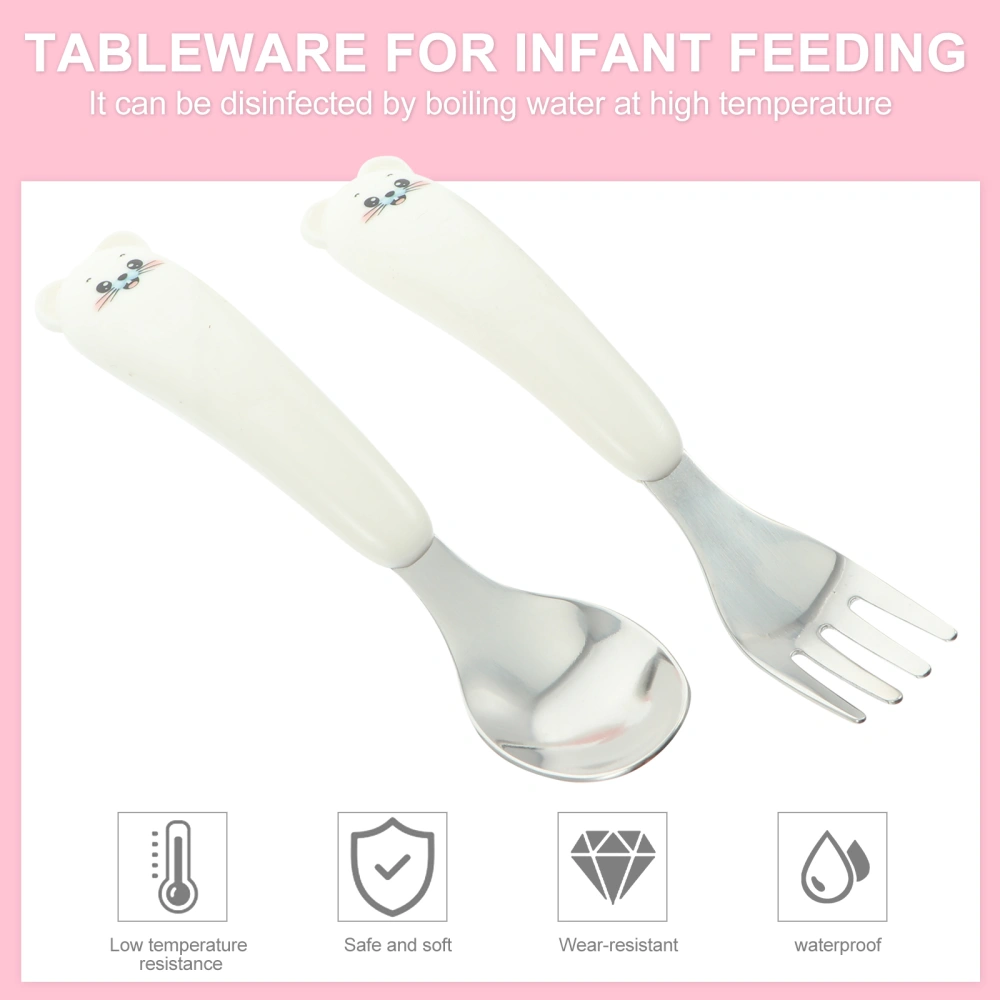 1 Set Young Kids Tableware Spoon Fork Set Stainless Steel Baby Tableware Set