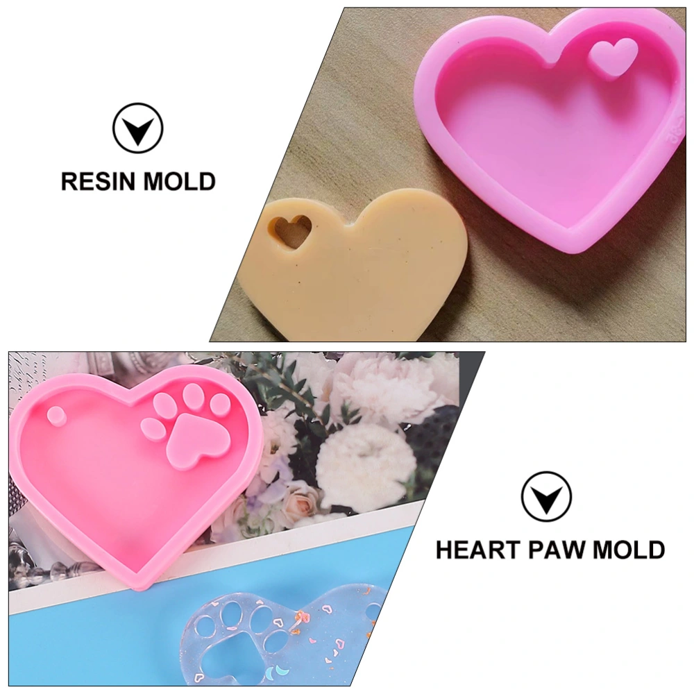 4pcs Heart Paw Keychain Silicone Mold Heart Epoxy Mold with Hole for DIY Craft